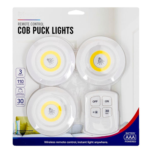 Lytworx Puck Lights - 90mm - Plastic - Remote Control - 3 Pack