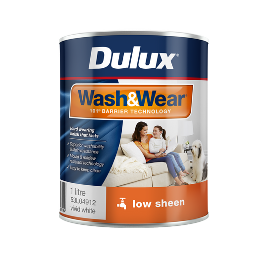 Dulux Interior Paint Wash Wear Low Sheen Vivid White 1L - 1L - Stain Resistant - Auzzistore