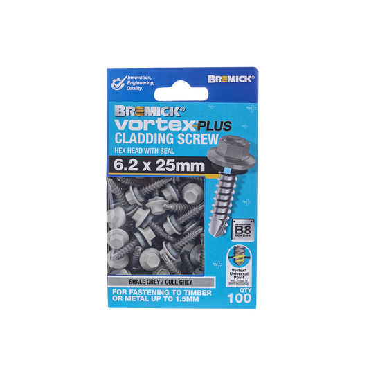 Bremick Vortex Plus Cladding Screw 6.2 x 25mm B8 Shale Grey - 100 Pack - Watertight Seal – view 2 - Auzzistore