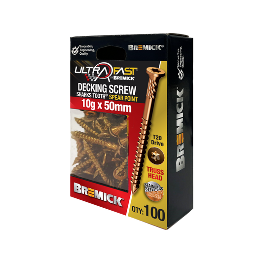 Bremick Deck Screws - 10g x 50mm - Bronze - 100 Pack - Ultrafast Installation - Auzzistore