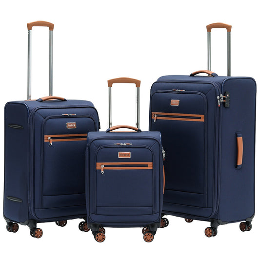 Tosca Park Avenue 3-Piece Luggage Set TCA6923 Navy Tan, Lightweight Nylon, TSA Locks
