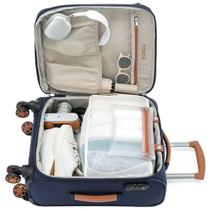 Tosca Park Avenue 3-Piece Luggage Set TCA6923 Navy Tan, Lightweight Nylon, TSA Locks