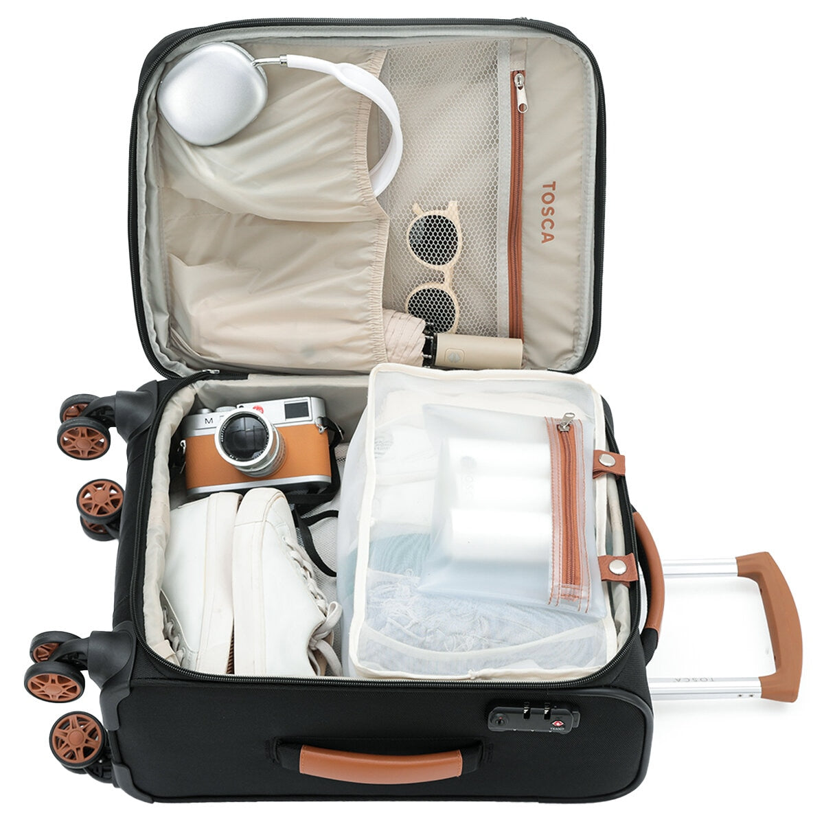 Tosca Park Avenue 3-Piece Luggage Set TCA6923 - Black Tan, TSA Locks, Expandable, RFID Protection