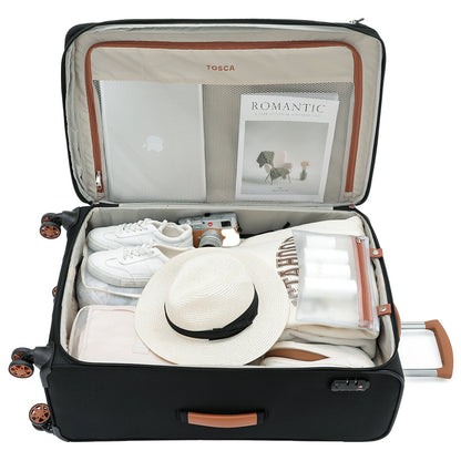 Tosca Park Avenue 3-Piece Luggage Set TCA6923 - Black Tan, TSA Locks, Expandable, RFID Protection