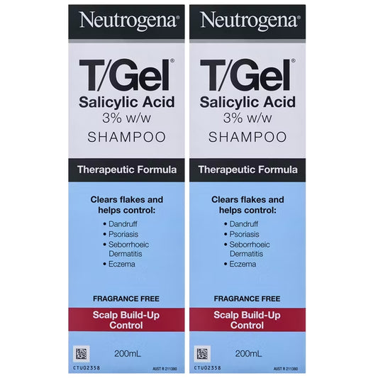 Neutrogena T-Gel Salicylic Acid Shampoo 2 x 200ml - Dandruff & Itch Control - Auzzistore