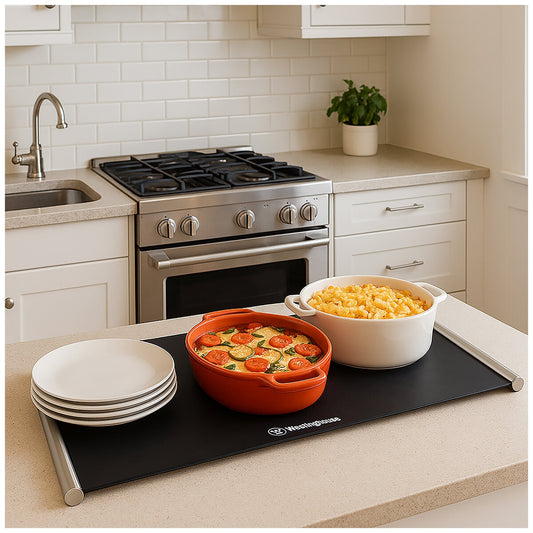 Westinghouse WHFWM01K Portable Food Warming Mat, Silicone, Adjustable Heat, Timer, Black