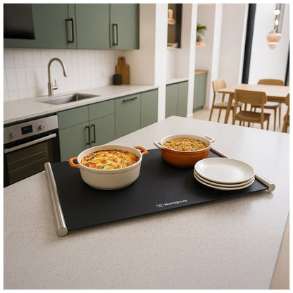 Westinghouse WHFWM01K Portable Food Warming Mat, Silicone, Adjustable Heat, Timer, Black