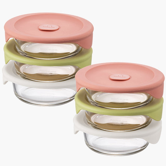LocknLock Glass Meal Container Set 12-Piece LLG503S6, 355ml, Durable Glass, Multiple Colors - Auzzistore
