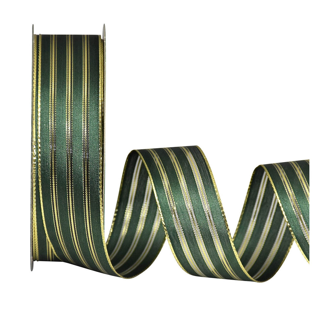 Kirkland Signature Wire Edged Ribbon Green Metallic Stripes 47mm x 160mm