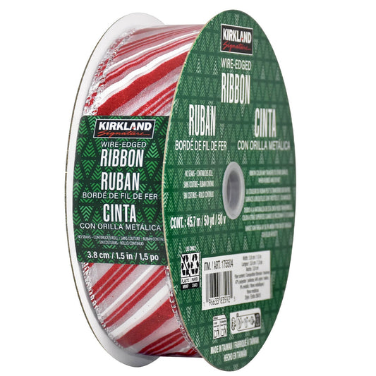 Kirkland Signature Wire Edged Ribbon Peppermint Stripe 47mm x 160mm Continuous Roll