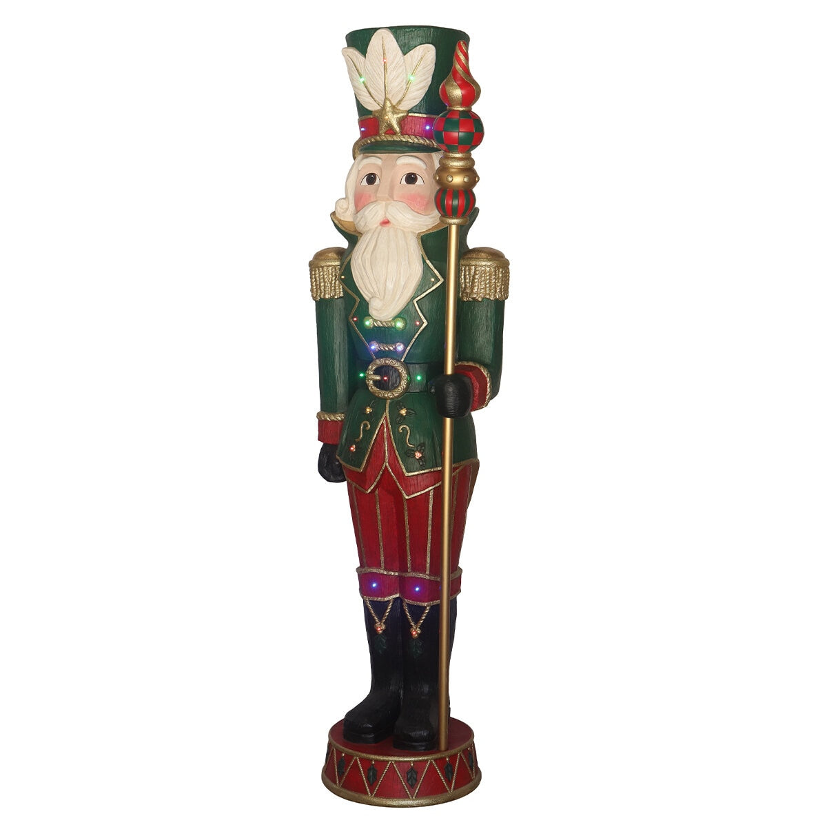 Pre-lit 182.8cm Carved Nutcracker with LED Lights & Music, Polyresin, Indoor/Outdoor