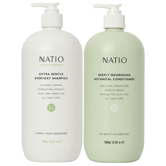 Natio Aromatherapy Shampoo & Conditioner Duo 2 x 1L - Nourishing, Aloe Vera, Shea Butter