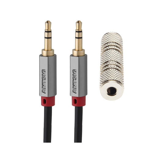 Antsig 3m AUX Cable - 3.5mm Shielded Zinc Alloy Connectors - Chrome Gold