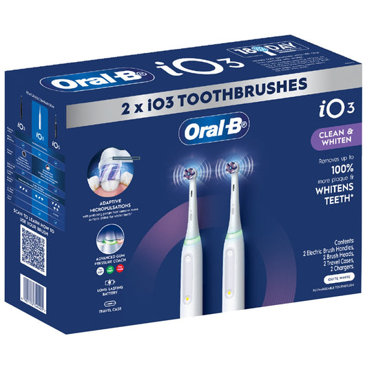 Oral-B iO Series 3 Electric Toothbrush, Dual Handle, Smart Modes, Pressure Sensor, White