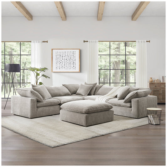 Aiden & Ivy Sereen AI.F006C Fabric Modular Sectional Sofa with Ottoman 6 Piece
