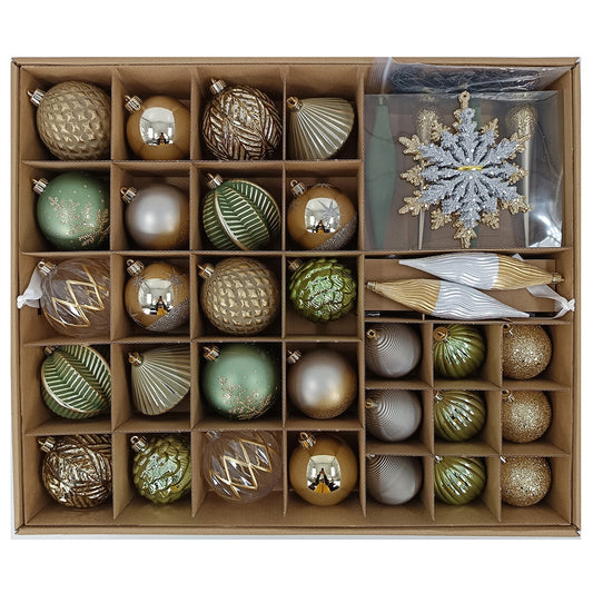 CGH 80 Piece Holiday Ornament Assortment Gold and Green Shatterproof Decor