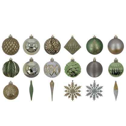 CGH 80 Piece Holiday Ornament Assortment Gold and Green Shatterproof Decor