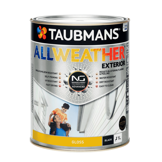 Taubmans 1L Black Gloss All Weather Exterior Paint - Mould Resistant - Fast Drying - Auzzistore