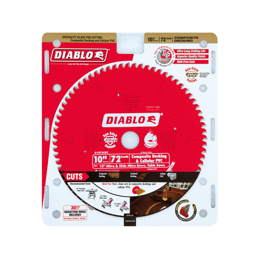 Diablo 10inch 254mm 72t Composite Decking Saw Blade - Precision Cuts - TiCo Carbide
