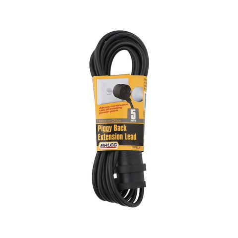Arlec 5m Piggyback Extension Lead - Black - PVC - Safe & Durable - Auzzistore