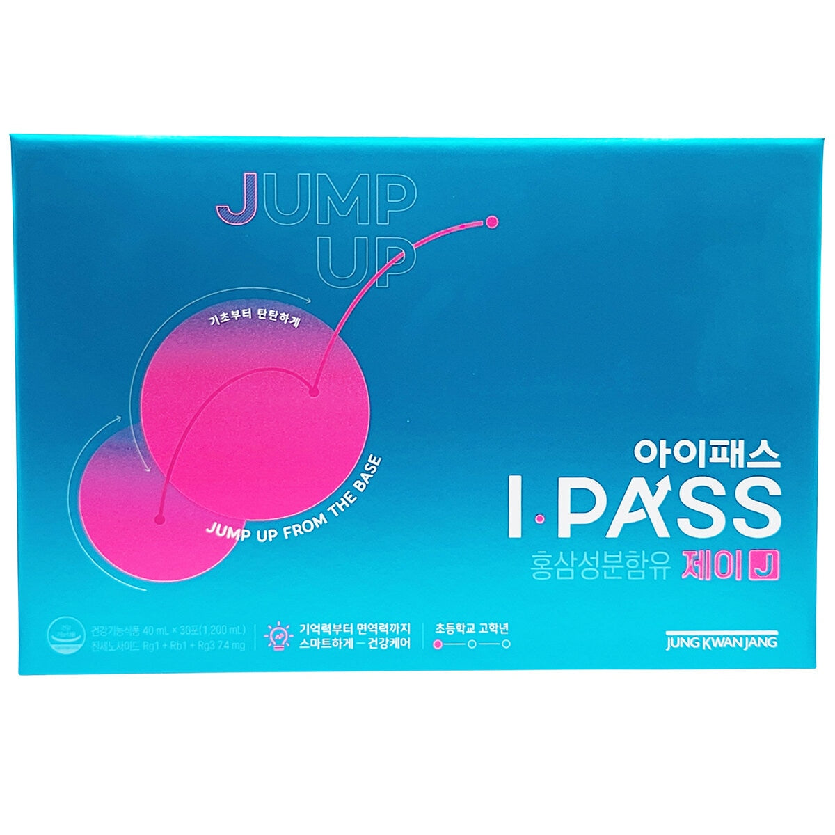 Jung Kwan Jang I-Pass J Korean Ginseng Supplement, 30x40ml Pouches, Ages 11-13