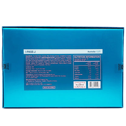 Jung Kwan Jang I-Pass J Korean Ginseng Supplement, 30x40ml Pouches, Ages 11-13