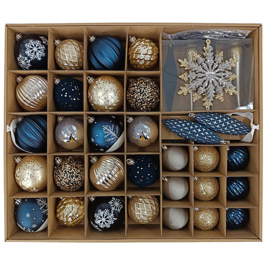 CGH 80 Piece Holiday Ornament Assortment Blue White Silver Shatterproof