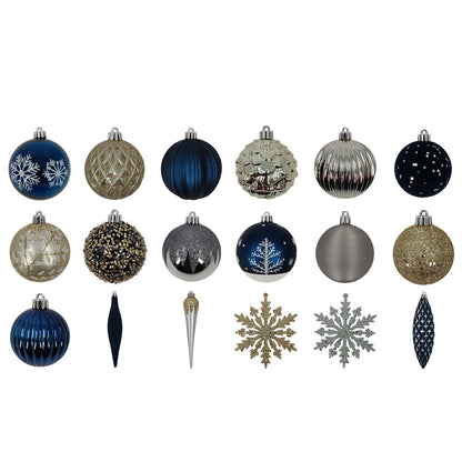 CGH 80 Piece Holiday Ornament Assortment Blue White Silver Shatterproof