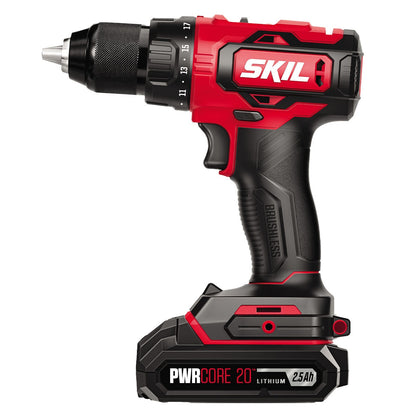 SKIL PWRCORE 20V Brushless Drill/Driver Kit DL5293E-20, 17+1 Torque, LED, 2 Batteries