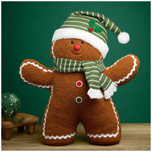Mullally Gingerbread Man Plush 56cm Green - Festive Holiday Decor, Weighted Base
