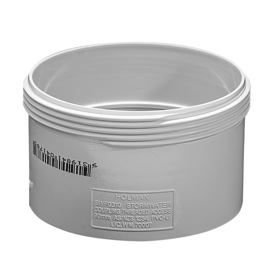 Holman 90mm PVC Stormwater Threaded Access Coupling - Durable - White - Auzzistore