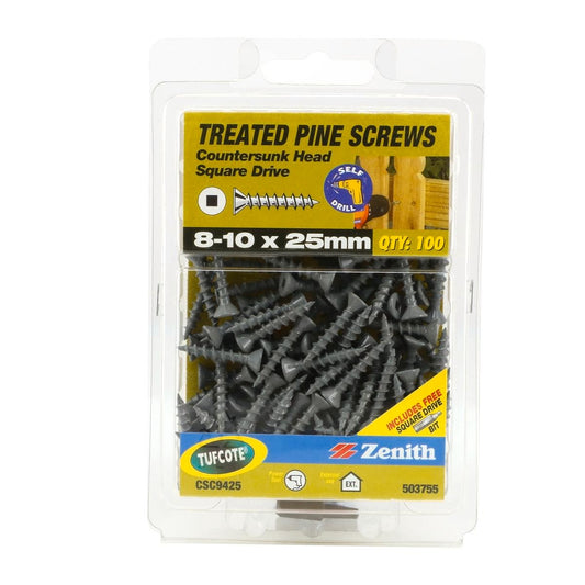 Zenith Treated Pine Screws - 10 x 25mm - Carbon Steel - Tufcote - Auzzistore