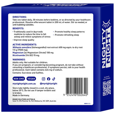 Nighty Night Sleep Effervescent Ashwagandha Magnesium 4 x 14 Tablets