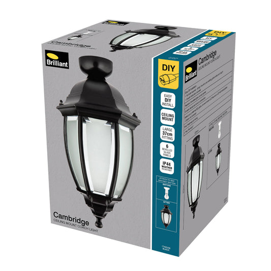Brilliant Black Cambridge Coach Light - 205mm Die Cast Aluminium - Weatherproof