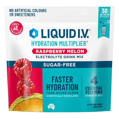 Liquid I.V. Hydration Multiplier Sugar Free Raspberry Melon Electrolyte Drink Mix 30 Sachets - Auzzistore