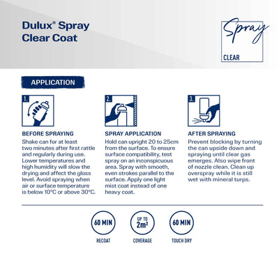 Dulux Spray Paint 325g Satin Clear - Fast Drying - Self-Priming - 10 Min Touch Dry