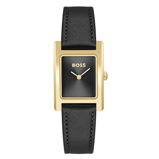 BOSS Lucy Women's Watch 23mm Black Leather Strap Black Dial Quartz