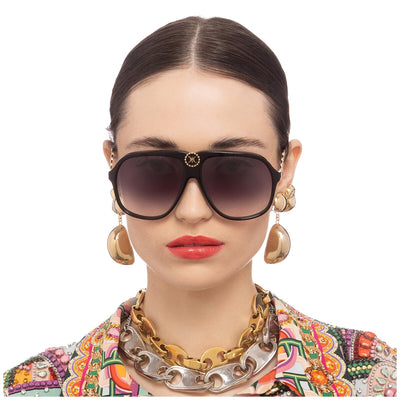 Camilla Women's Aviator Sunglasses 2330887 Black Acetate Cool Smoke Grad