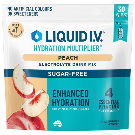 Liquid I.V. Hydration Multiplier Sugar Free Peach Electrolyte Drink Mix 30 Sachets - Auzzistore