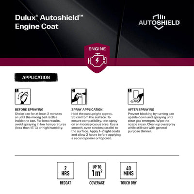 Dulux 340g Autoshield Engine Coat Spray Paint - Gloss Black - High-Temperature Resistance