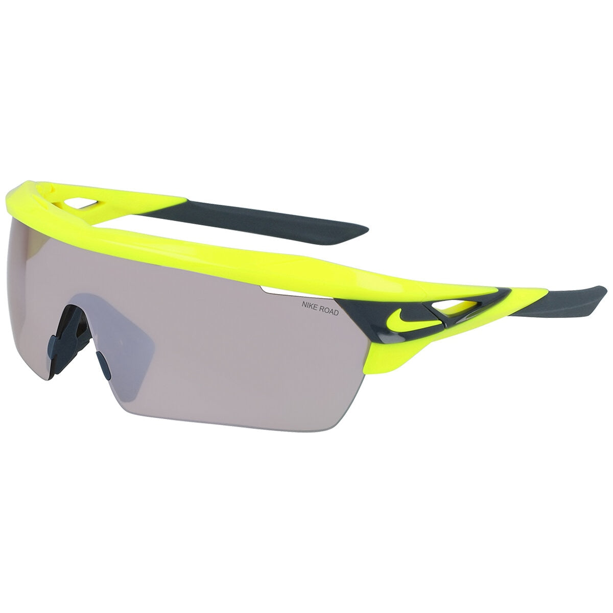 Nike Men's Sunglasses Grey Plastic Lens 57mm Shield Frame Black/Neon Yellow