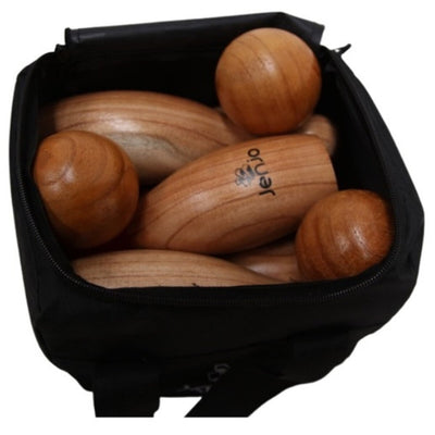 Jenjo Wooden Skittles Game Set Portable with Carry Bag Natural Hardwood