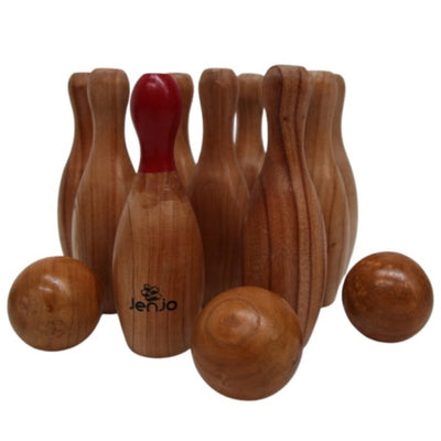 Jenjo Wooden Skittles Game Set Portable with Carry Bag Natural Hardwood