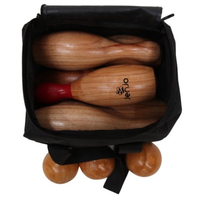 Jenjo Wooden Skittles Game Set Portable with Carry Bag Natural Hardwood