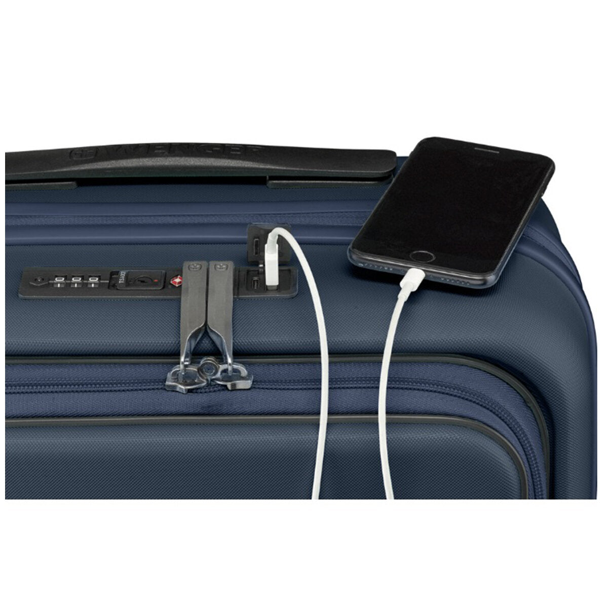 Wenger Skyon 2 Piece Luggage Set, Navy Blue, Hard Side, USB Port, 35L/45L & 103L/120L