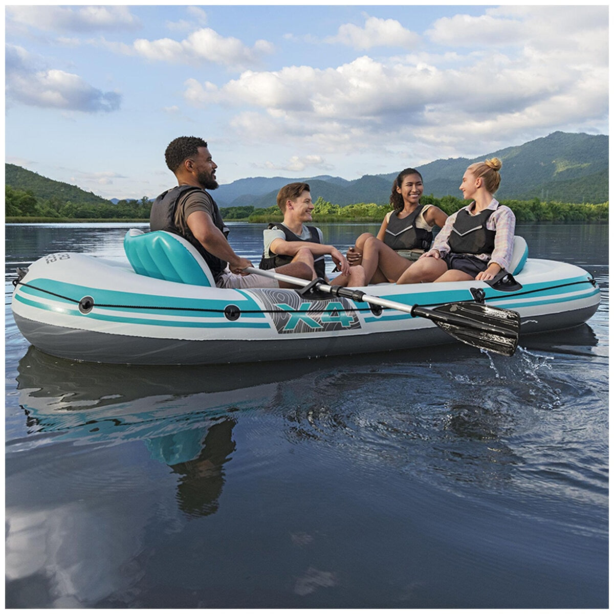 Bestway Hydro Force Adventure Elite X4 Inflatable Raft Set for 4 Adults, Grey/Teal - Auzzistore