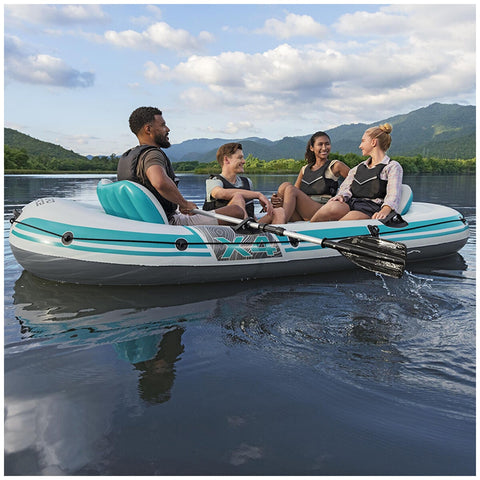Bestway Hydro Force Adventure Elite X4 Inflatable Raft Set for 4 Adults, Grey/Teal - Auzzistore