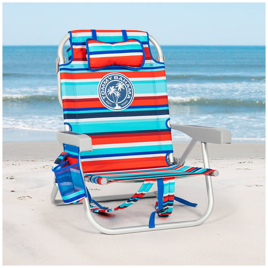 Tommy Bahama 5 Position Aluminium Backpack Beach Chair 2 Pack Royal And Red Stripe