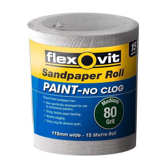 Flexovit 80 Grit Sandpaper Roll 115mm x 15m Paper Aluminium Oxide - Auzzistore