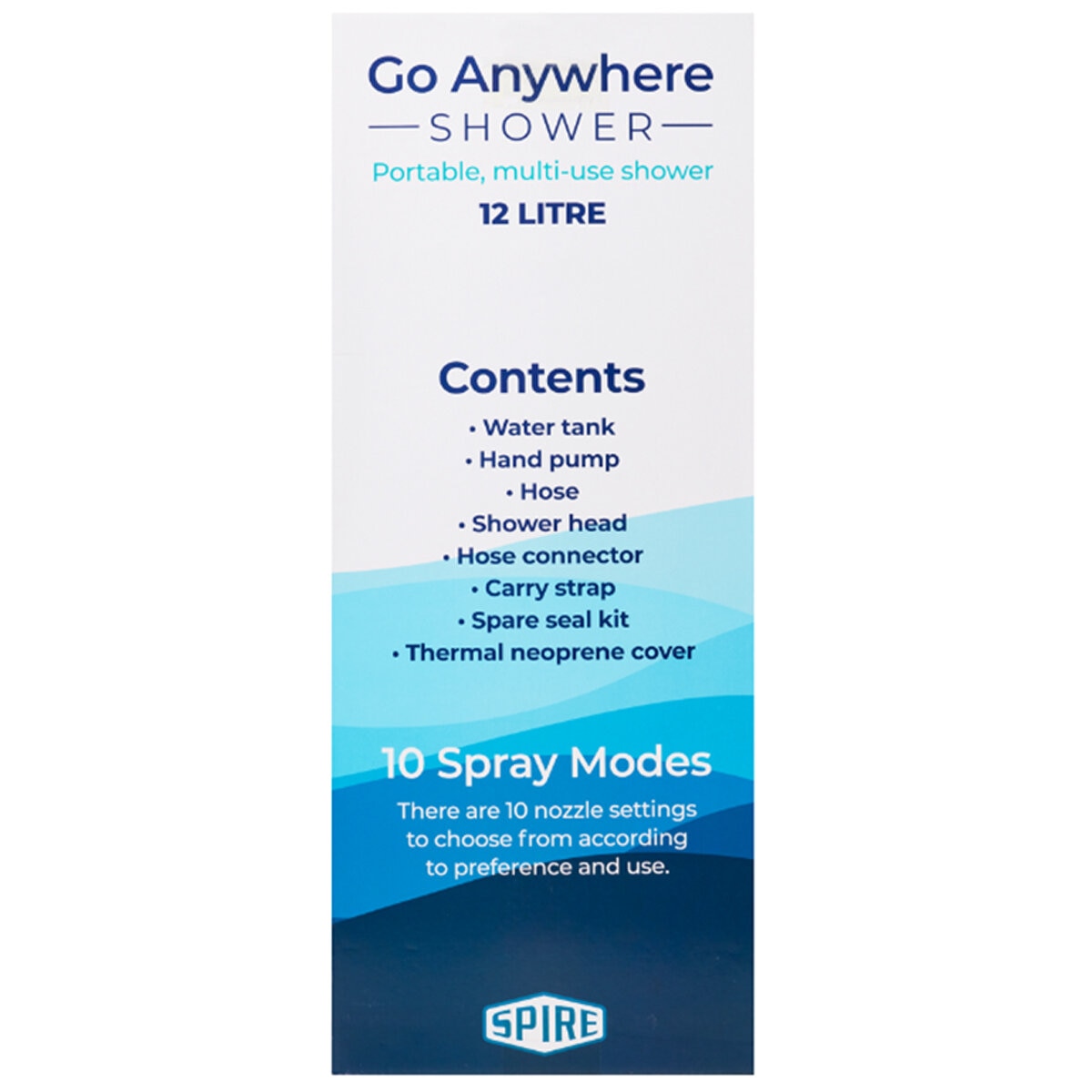 Spire Go Anywhere Portable Shower 12L with 10 Spray Modes & Hands-Free Use